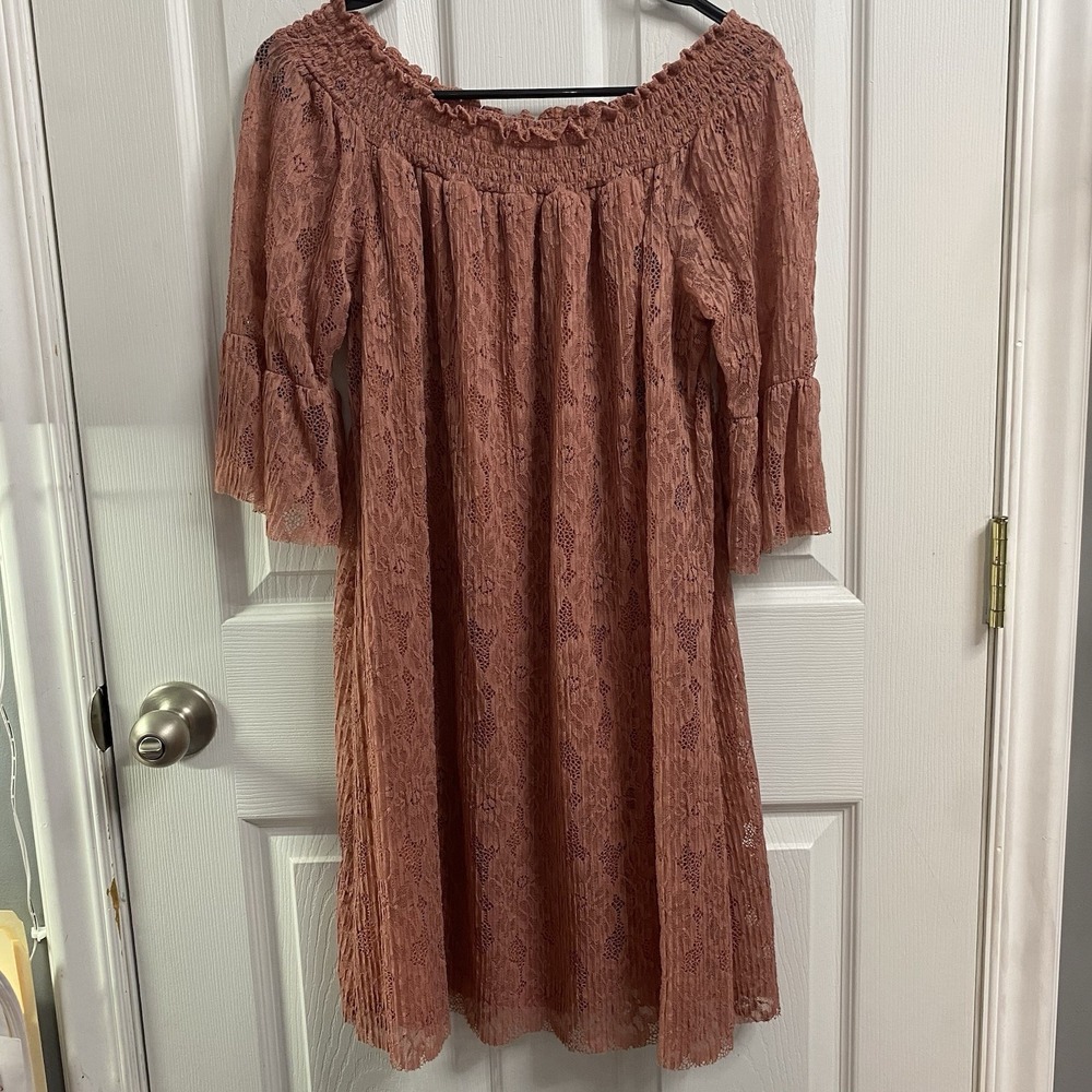 Maurice's WOMENS Lace Mauve Off‎ the Shoulder Shift Dress Sz.M Wedding/Easter